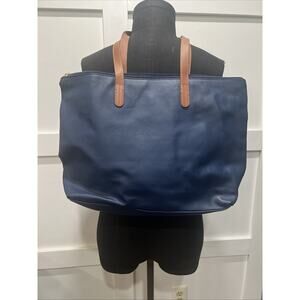 Joy Mangano Leather Tote Handbag L Blue Pebble Shopper Shoulder Market Bag Lined